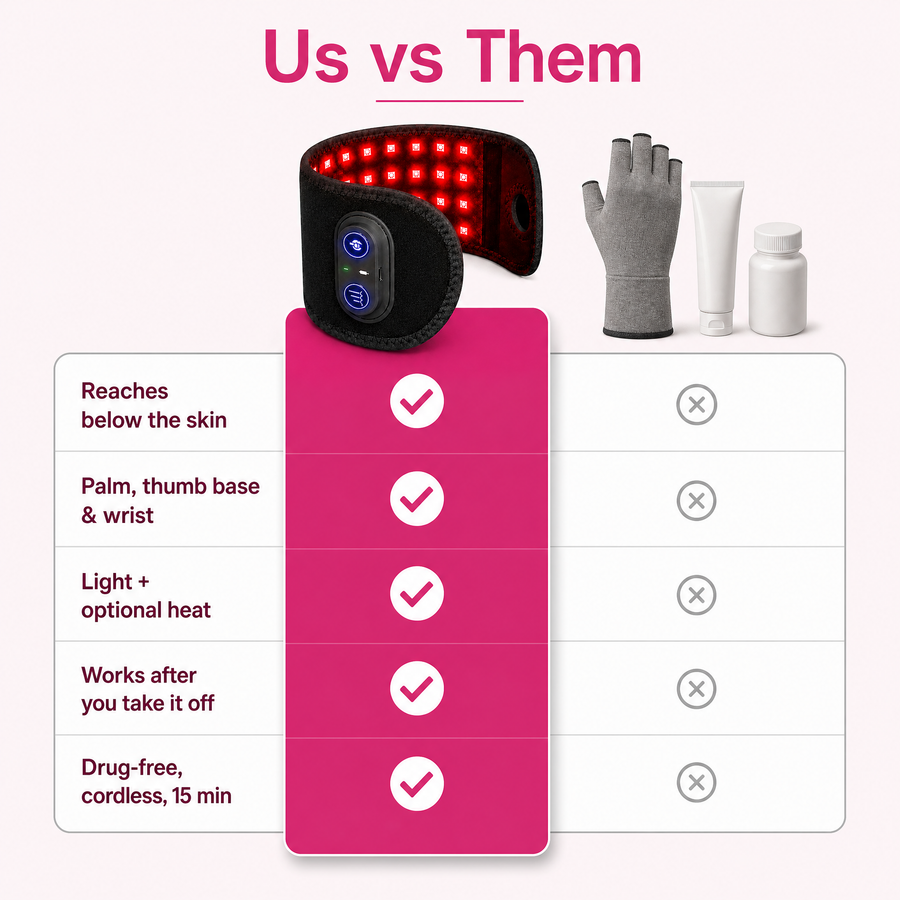 LumiHand red light hand wrap - us vs them table