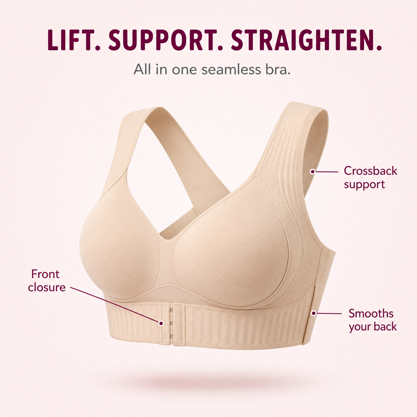 LiftAlign Front-Closure Posture Lift Bra - lift, support and straighten